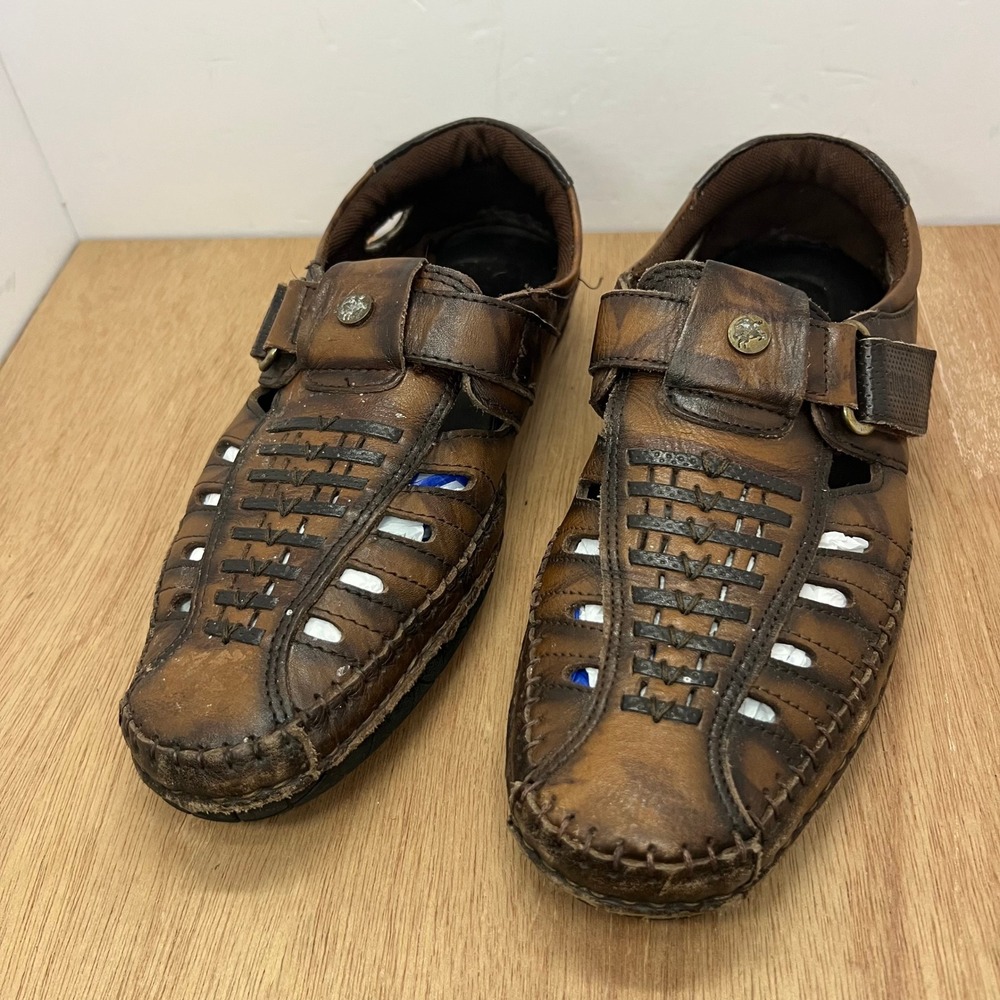 Buckaroo Leather Fisherman Sandals Mens Size 42 Brown Woven Strap Nautical